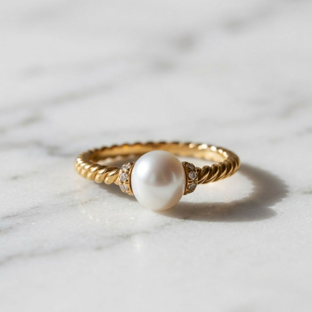 Pearl and Lab Grown Diamond Gold Ring