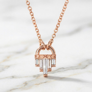 Art Deco Diamond Necklace, Baguette Cut Lab Grown Diamonds, 14K Gold Pendant