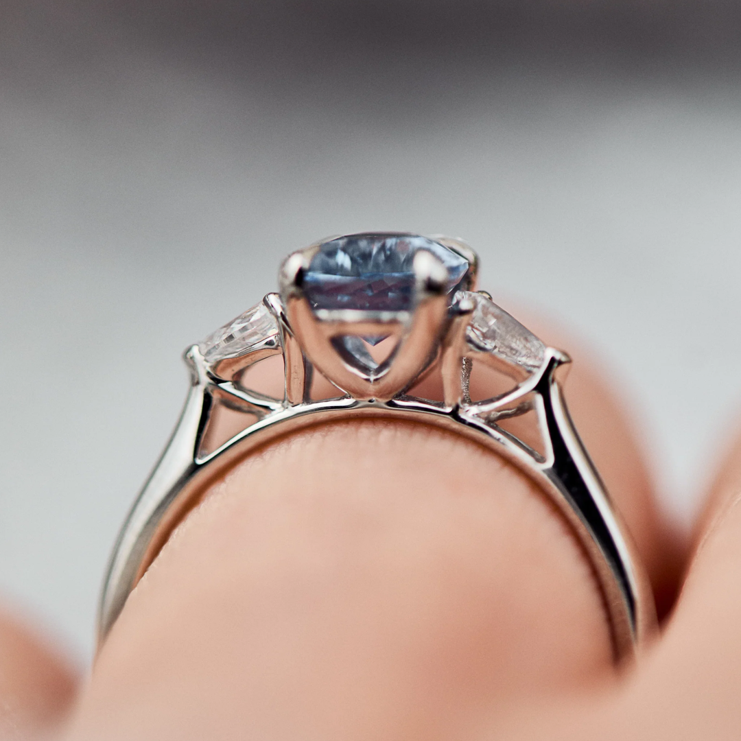 Certified Natural Blue Sapphire & Pear Cut Diamond Ring in 18K Solid Gold