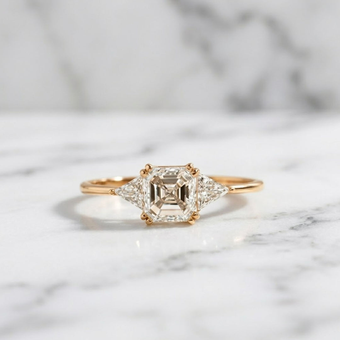 IGI Certified Asscher Cut Diamond Engagement Ring, Lab Grown Diamond Wedding Ring, Three Stone Diamond Ring, Diamond Promise Ring for Women