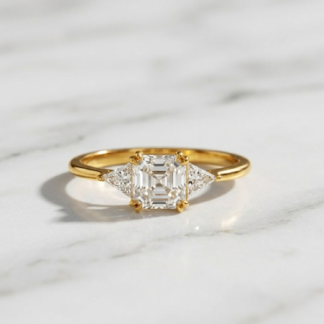 IGI Certified Asscher Cut Diamond Engagement Ring, Lab Grown Diamond Wedding Ring, Three Stone Diamond Ring, Diamond Promise Ring for Women