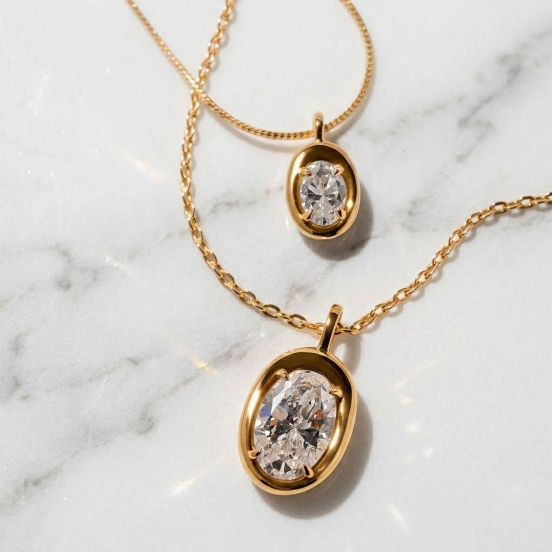 3 Ct Lab Grown Oval Diamond Pendant, 14k Yellow Gold Bezel Necklace