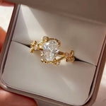 Load image into Gallery viewer, Diamond Engagement Ring, Oval Center Stone, Bezel &amp; Prong Set, 14K Gold, F+ VS+, Botanical Split Shank, Sustainable Jewelry