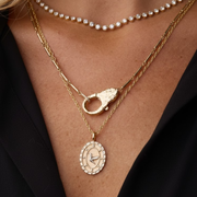 Diamond Medallion Pendant, Vintage Inspired Hummingbird Bird Charm, Two-Tone Gold Statement Necklace, Gift for Her