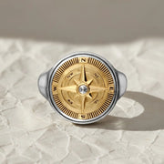 Nautical Compass Ring, Bezel Set Lab Grown Diamond, Two Tone Gold Signet Ring, Maritime Jewelry, Adventure Gift for Him,Men's Statement Ring Jwalin Jewels
