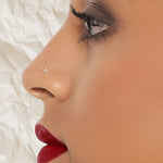 Load image into Gallery viewer, Flower L Shape / Corkscrew Nose Stud • Diamond Small Nose Stud, Nose Piercing • Solid Gold Nose Stud • Tiny Diamond Nose Stud