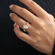 Diamond Engagement Ring, Oval Center Stone, Bezel & Prong Set, 14K Gold, F+ VS+, Botanical Split Shank, Sustainable Jewelry