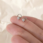Load image into Gallery viewer, Flower L Shape / Corkscrew Nose Stud • Diamond Small Nose Stud, Nose Piercing • Solid Gold Nose Stud • Tiny Diamond Nose Stud