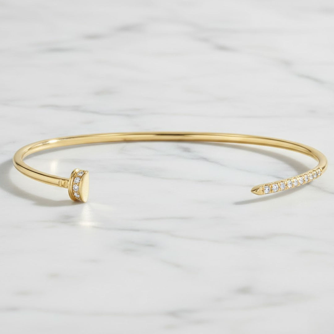 Diamond Cuff Bracelet, 9K-18K Gold Pave Set, Dainty Bridal or Bridesmaid Gift, Minimalist Jewelry for Women, Custom Length Options