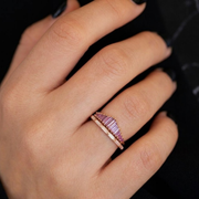 Lilac Sapphire Engagement Ring, Baguette Cut 18k Gold, Art Deco Style, Customizable Wedding Ring, Purple Sapphire Jewelry