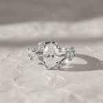 Load image into Gallery viewer, Diamond Engagement Ring, Oval Center Stone, Bezel &amp; Prong Set, 14K Gold, F+ VS+, Botanical Split Shank, Sustainable Jewelry