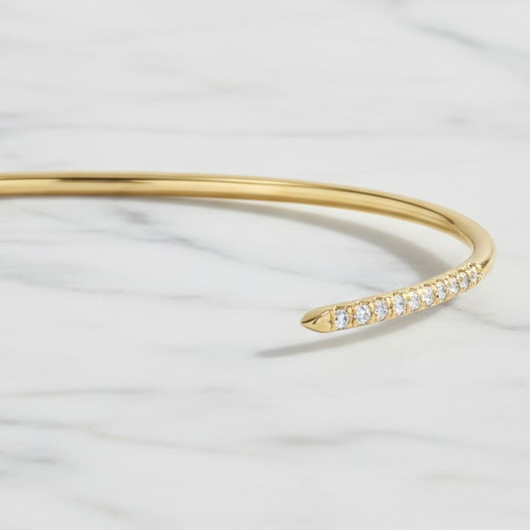 Diamond Cuff Bracelet, 9K-18K Gold Pave Set, Dainty Bridal or Bridesmaid Gift, Minimalist Jewelry for Women, Custom Length Options