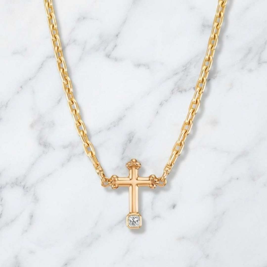 GIA Certified 1.53 Carat Cushion Cut Natural Diamond Cross Necklace 18K Solid Gold