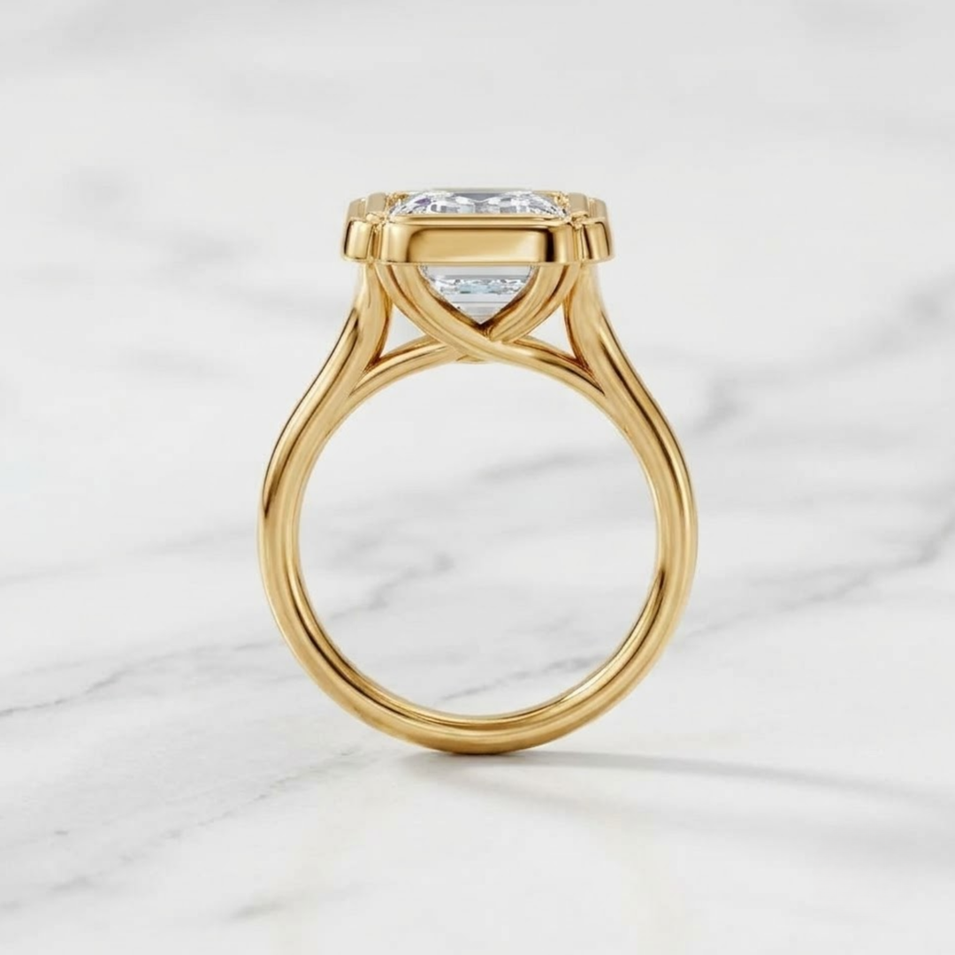 6 Carat IGI Certified Emerald Cut Lab Grown Diamond & 14K Solid Gold Ring