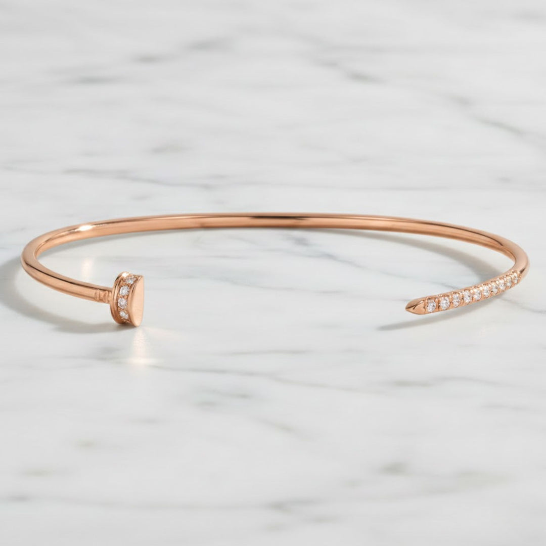 Diamond Cuff Bracelet, 9K-18K Gold Pave Set, Dainty Bridal or Bridesmaid Gift, Minimalist Jewelry for Women, Custom Length Options