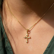 Tiny Diamond Cross Necklace /14k gold diamond cross necklace / Diamond Cross Pendant / Mini Cross White Diamond Necklace
