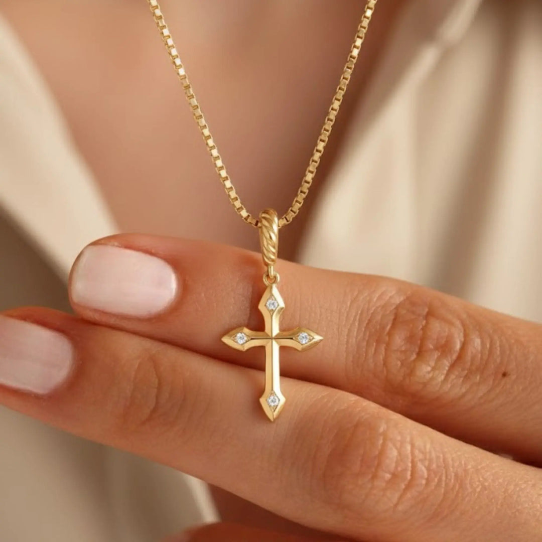 Tiny Diamond Cross Necklace /14k gold diamond cross necklace / Diamond Cross Pendant / Mini Cross White Diamond Necklace Jwalin Jewels