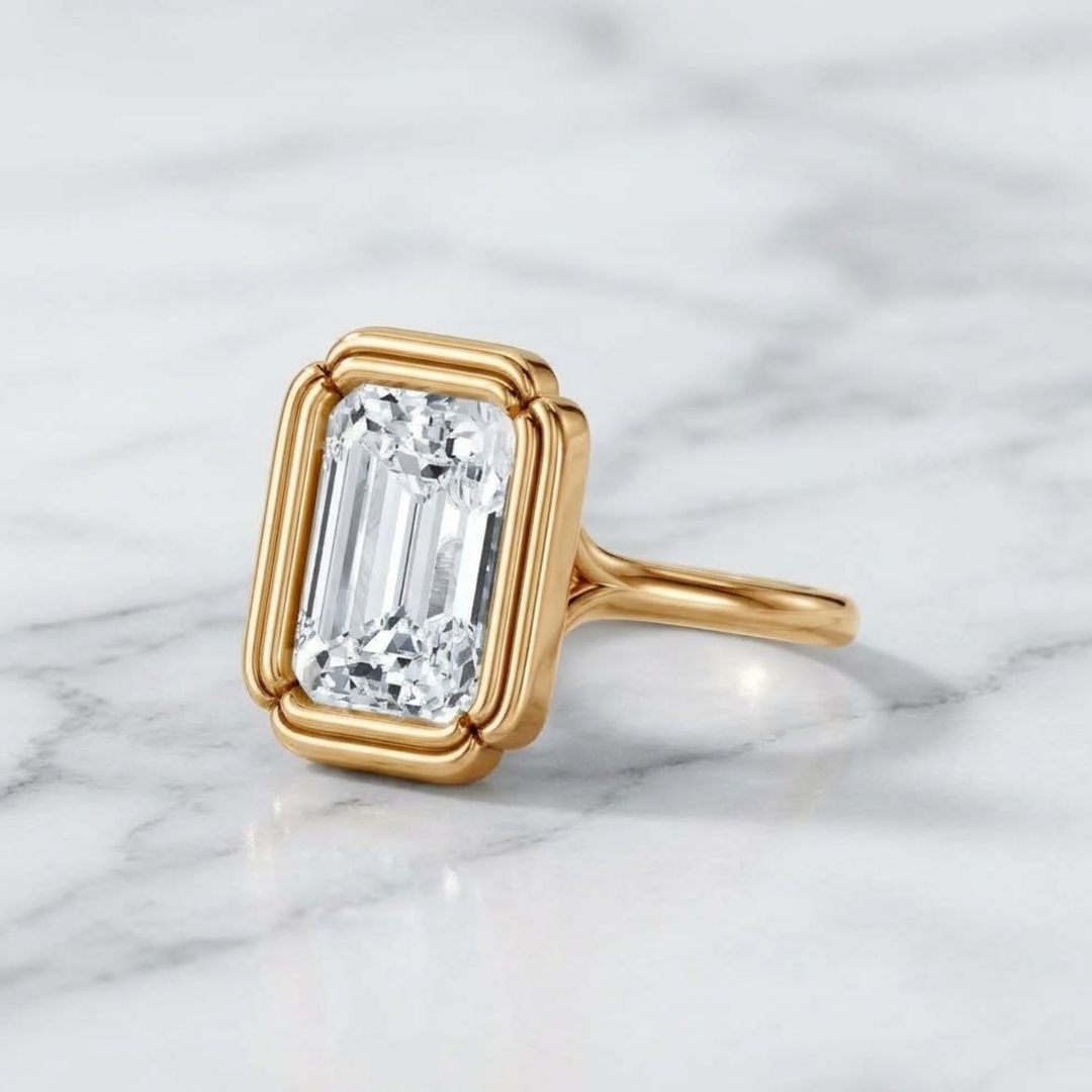 6 Carat IGI Certified Emerald Cut Lab Grown Diamond & 14K Solid Gold Ring