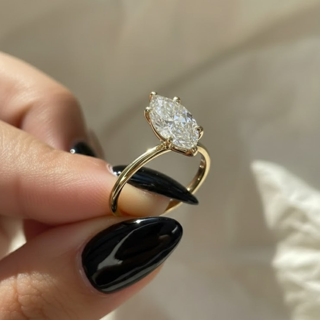 3 Carat F VS1 IGI Certified Lab Grown Marquise Diamond 14k Gold Ring