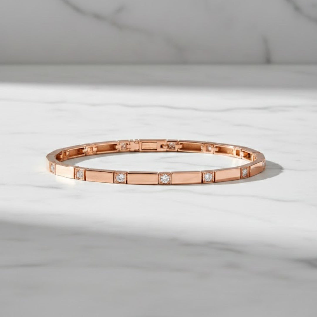 1.10CT Solid Gold Diamond Bracelet for Women, Lab Grown Round Cut F+ VS+ Certified, 14K & 18K Gold, Gift for Her, Elegant Stacking Jewelry