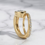 Lab Grown 2.00 CT Round Diamond Engagement Ring, 14K Gold Bezel Set, Pave Band