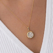 14K Solid Gold Lattice Invisible Set Diamond Pendant Necklace, Baguette Cut Lab Grown Diamonds, Circle Jewelry
