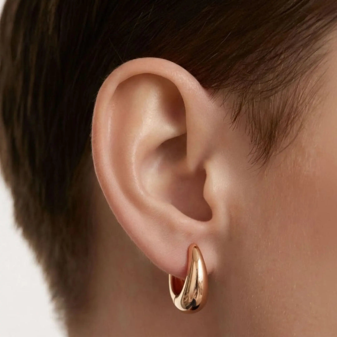 14k Gold Hoops, Teardrop Hoop Earrings, Tapered Hoops, Teardrop Huggie Earrings, Gold Gypsy Earrings, Must Have for Every Women Jwalin Jewels