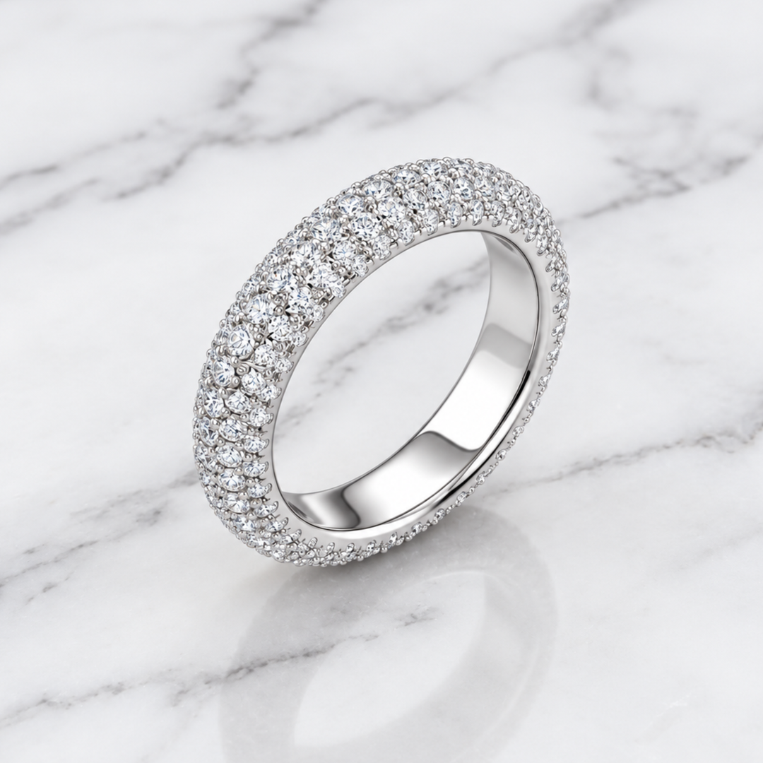 Five Rows of Round Brilliant Cut Lab Grown Diamond Wedding Ring IGI Certified