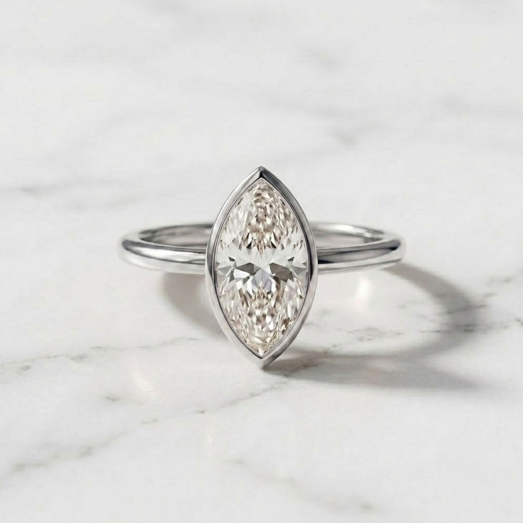 Marquise Cut IGI Certified Lab Grown Solitaire Bezel Set Diamond Ring for Her | Anniversary Gift for Wife | Birthday Gift for Girlfriend