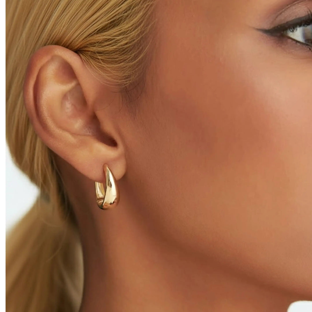 14k Gold Hoops, Teardrop Hoop Earrings, Tapered Hoops, Teardrop Huggie Earrings, Gold Gypsy Earrings, Must Have for Every Women Jwalin Jewels