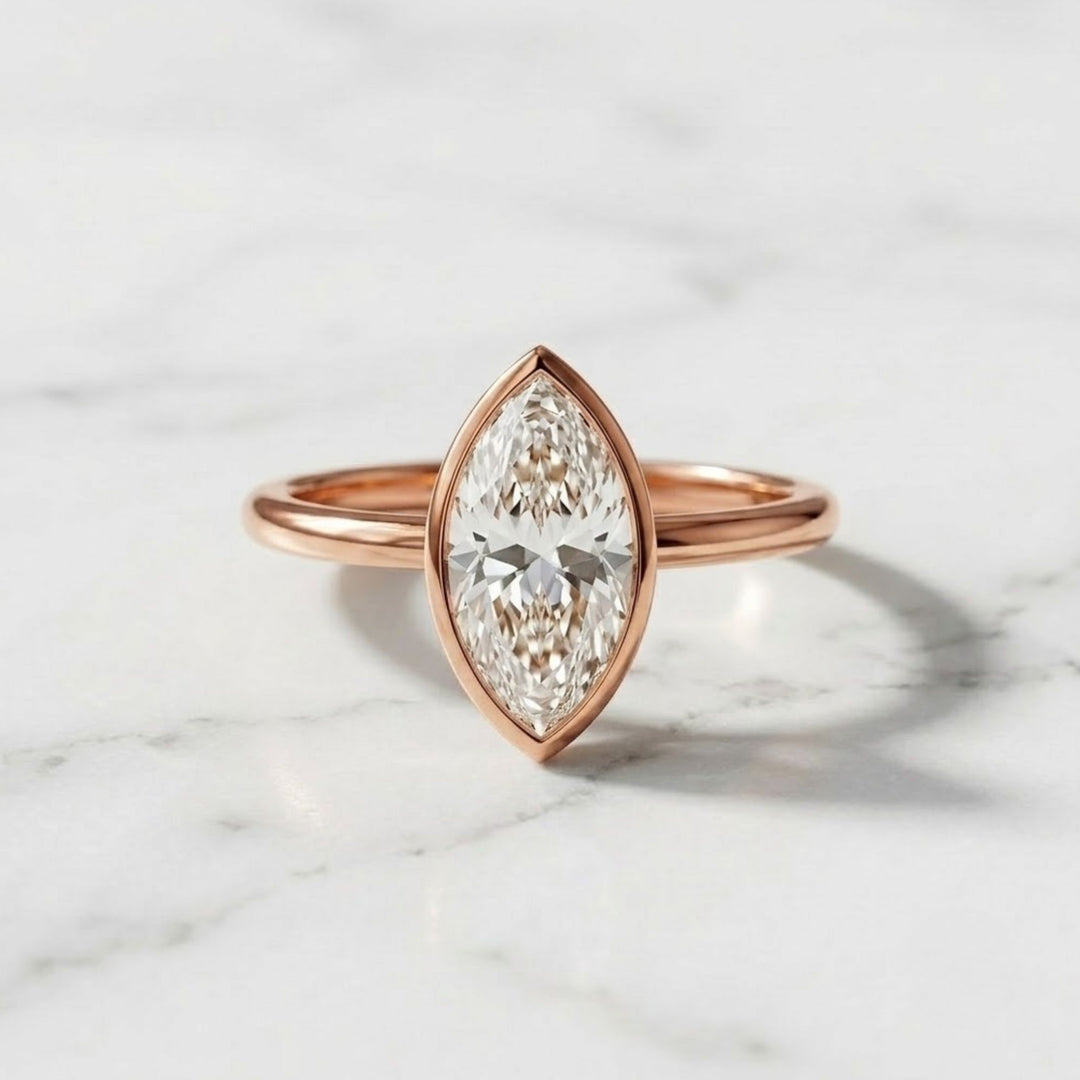 Marquise Cut IGI Certified Lab Grown Solitaire Bezel Set Diamond Ring for Her | Anniversary Gift for Wife | Birthday Gift for Girlfriend