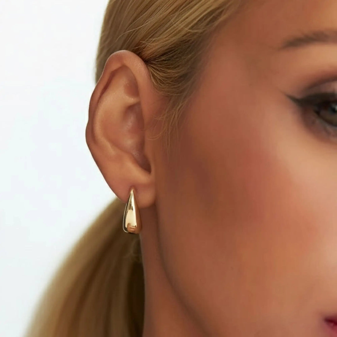 14k Gold Hoops, Teardrop Hoop Earrings, Tapered Hoops, Teardrop Huggie Earrings, Gold Gypsy Earrings, Must Have for Every Women Jwalin Jewels
