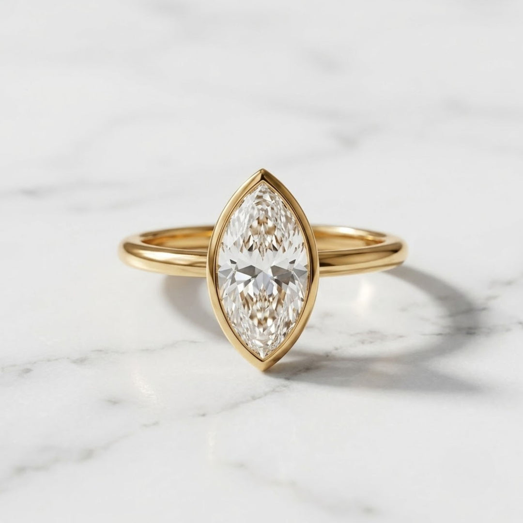 Marquise Cut IGI Certified Lab Grown Solitaire Bezel Set Diamond Ring for Her | Anniversary Gift for Wife | Birthday Gift for Girlfriend