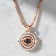 Diamond and Blue Sapphire Evil Eye Pendant Necklace, 14K Gold, Pave Set, Spiritual Birthstone Jewelry, Gift for Her