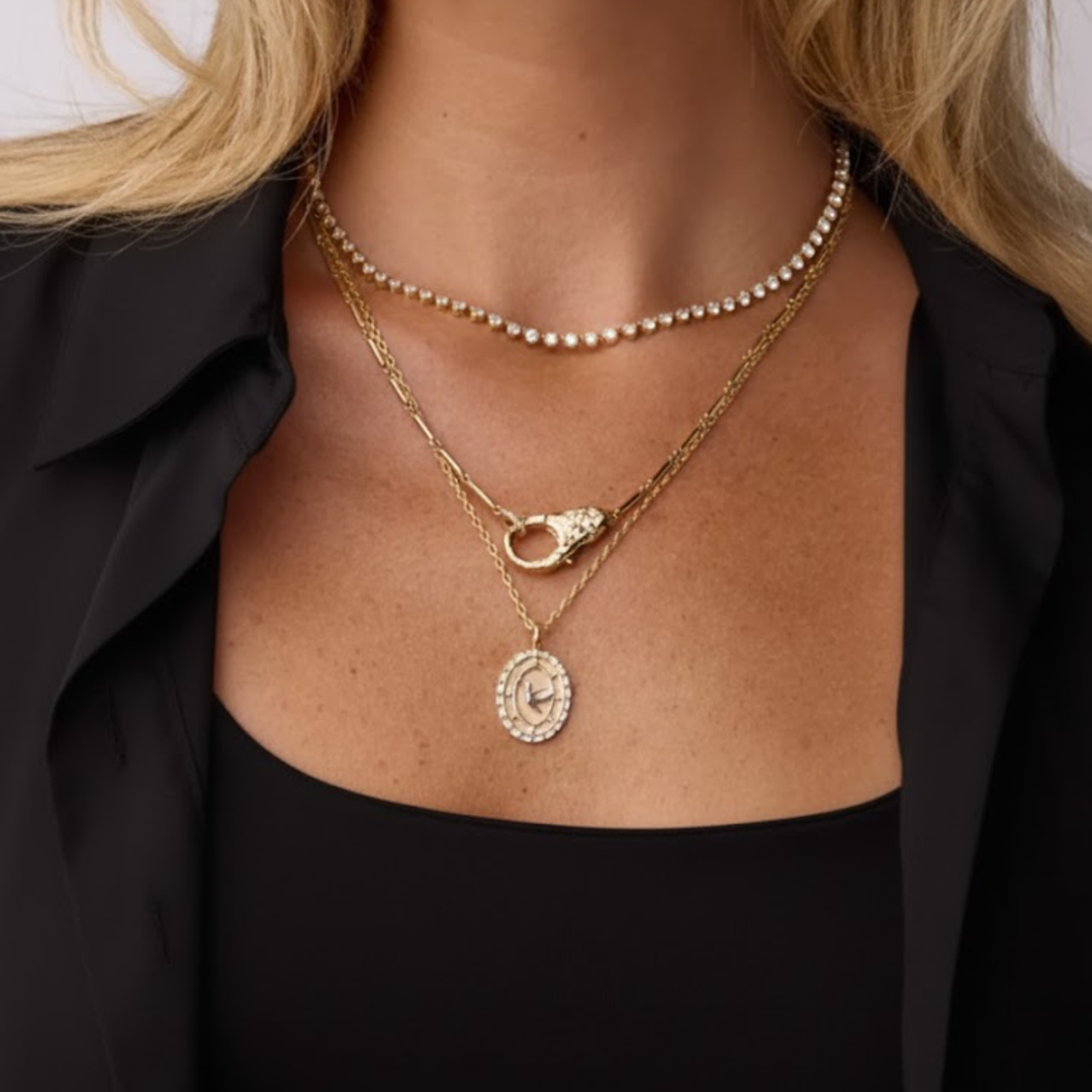 Diamond Medallion Pendant, Vintage Inspired Hummingbird Bird Charm, Two-Tone Gold Statement Necklace, Gift for Her