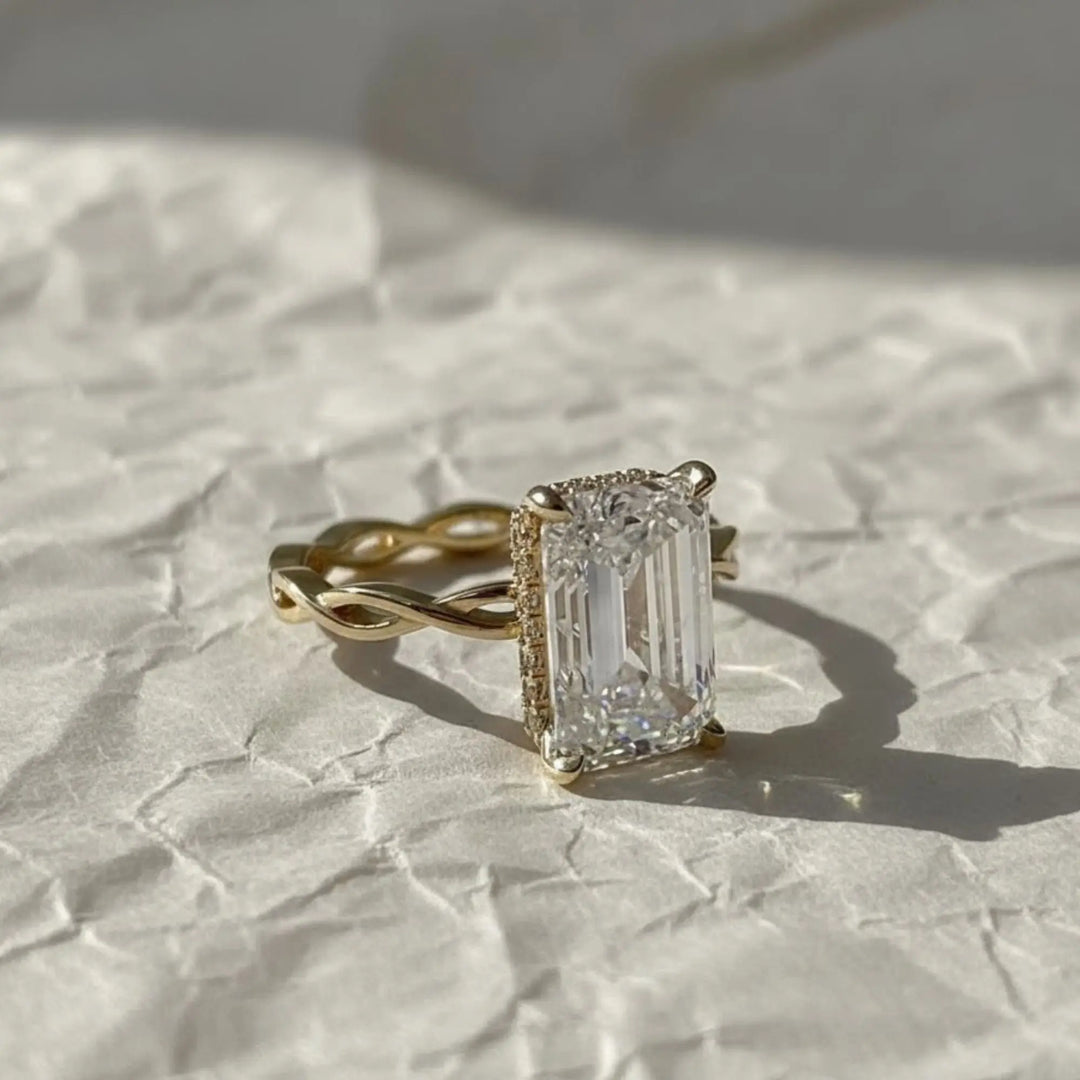 Emerald Cut Diamond Ring | 1.50 CT F+ VS+ | 9K, 14K, 18K Gold Options | Hidden Halo, Bridal, Proposal Jewelry Jwalin Jewels