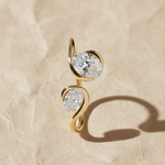 Load image into Gallery viewer, Oval Diamond Wrap Ring, 14K Solid Gold, Bypass Dual Stone Setting, Dainty Modern Promise Jewelry, Custom Metal &amp; Diamond Options