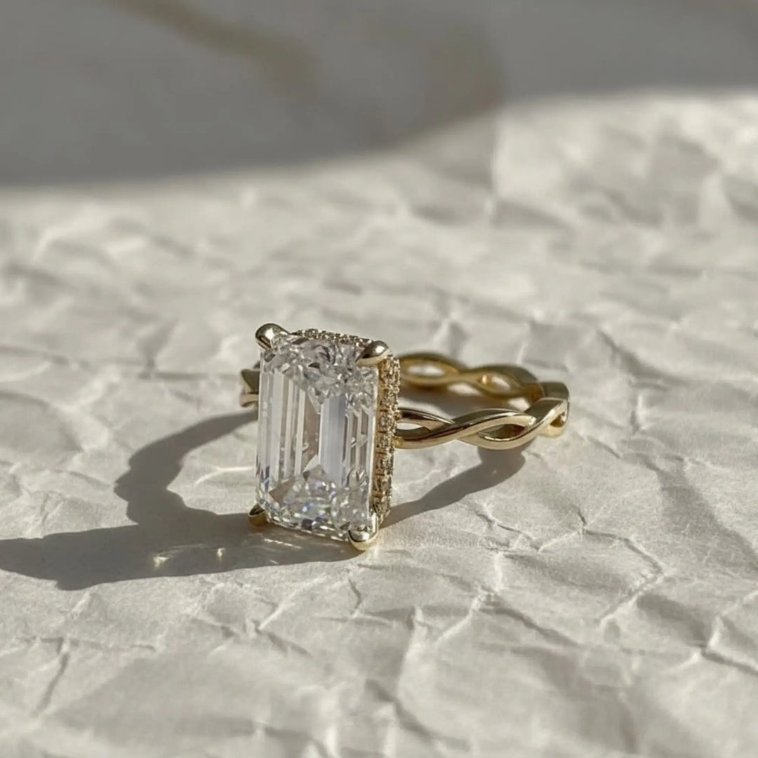 Emerald Cut Diamond Ring | 1.50 CT F+ VS+ | 9K, 14K, 18K Gold Options | Hidden Halo, Bridal, Proposal Jewelry Jwalin Jewels