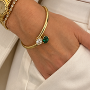 6.37cttw Lab Grown Oval and  Natural Oval Tourmaline Toi et Moi Bangle, 18K Solid Gold