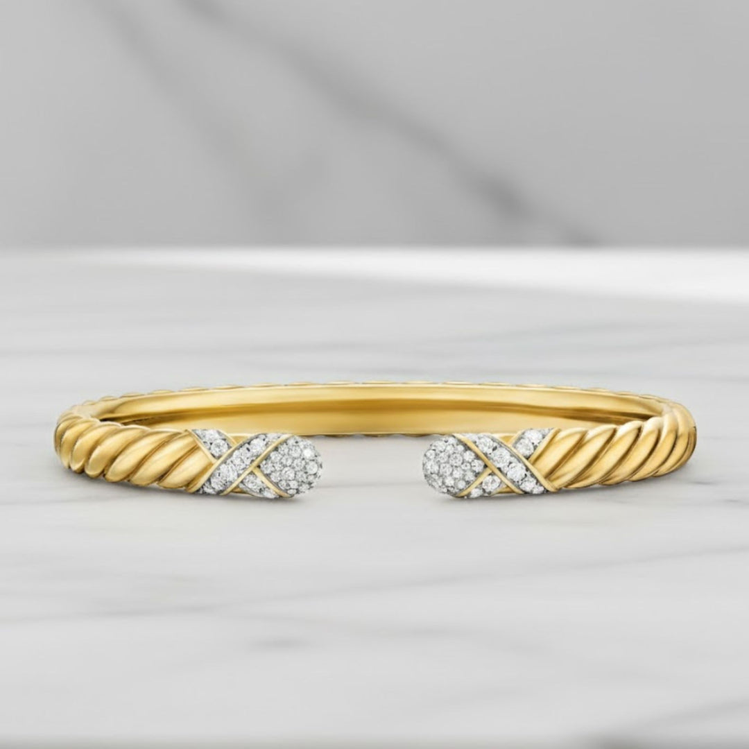 Diamond Pave Set Gold Rope Bracelet, 14K White, Yellow, Rose Gold, Handmade, Luxury Jewelry, Stackable, Heirloom Gift