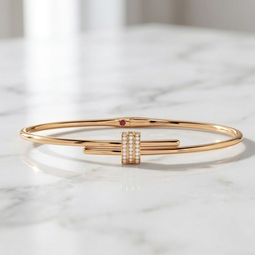 Natural Diamond and Ruby Bracelet, 14K Solid Gold Pavé Open Cuff, Sustainable Luxury Jewelry, Gift for Her, Modern Designer Bangle (Copy)