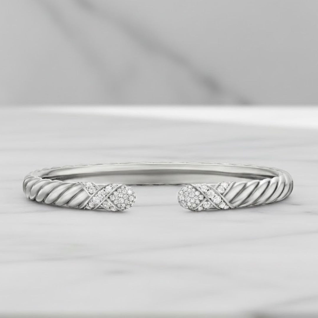 Diamond Pave Set Gold Rope Bracelet, 14K White, Yellow, Rose Gold, Handmade, Luxury Jewelry, Stackable, Heirloom Gift