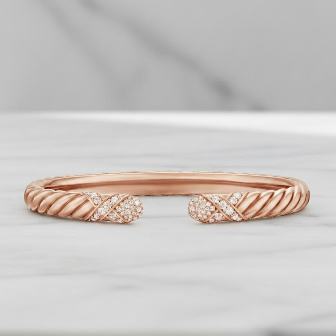 Diamond Pave Set Gold Rope Bracelet, 14K White, Yellow, Rose Gold, Handmade, Luxury Jewelry, Stackable, Heirloom Gift
