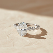 Diamond Engagement Ring, Oval & Round Cut, 0.95 CT, 14K Solid Gold, Ethical Lab Diamond, VS+ Clarity, White Gold, Customizable