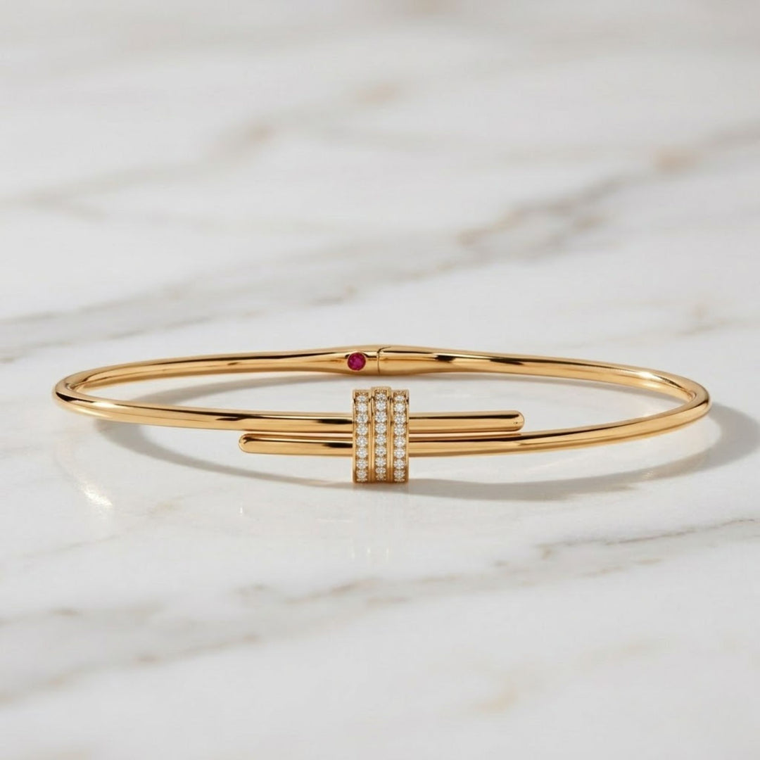 Natural Diamond and Ruby Bracelet, 14K Solid Gold Pavé Open Cuff, Sustainable Luxury Jewelry, Gift for Her, Modern Designer Bangle (Copy)