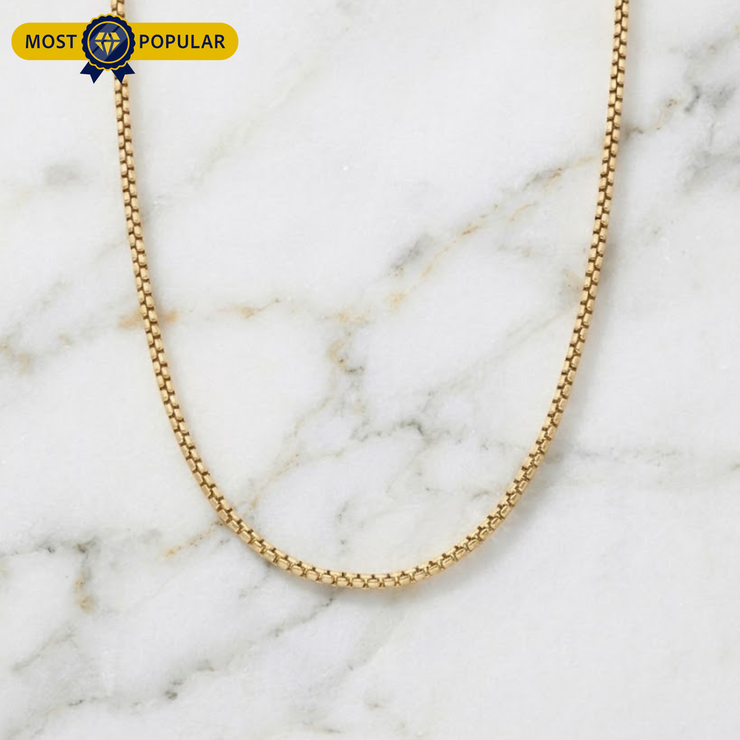 Solid 14K Gold Box Chain Necklace, GOLD Box Chain, 2.5mm, Strong Ladies and Men's 14K Gold Box Chain, TRENDING