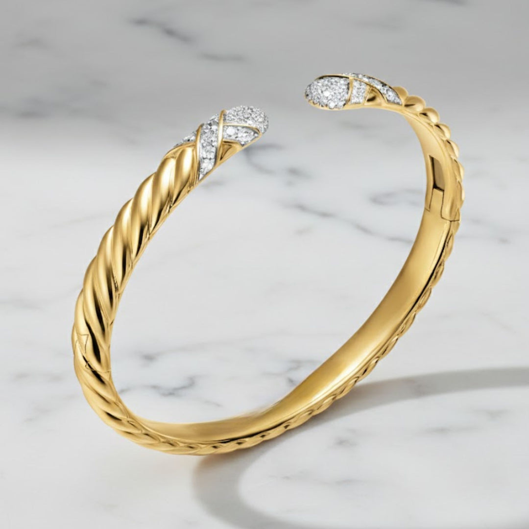 Diamond Pave Set Gold Rope Bracelet, 14K White, Yellow, Rose Gold, Handmade, Luxury Jewelry, Stackable, Heirloom Gift