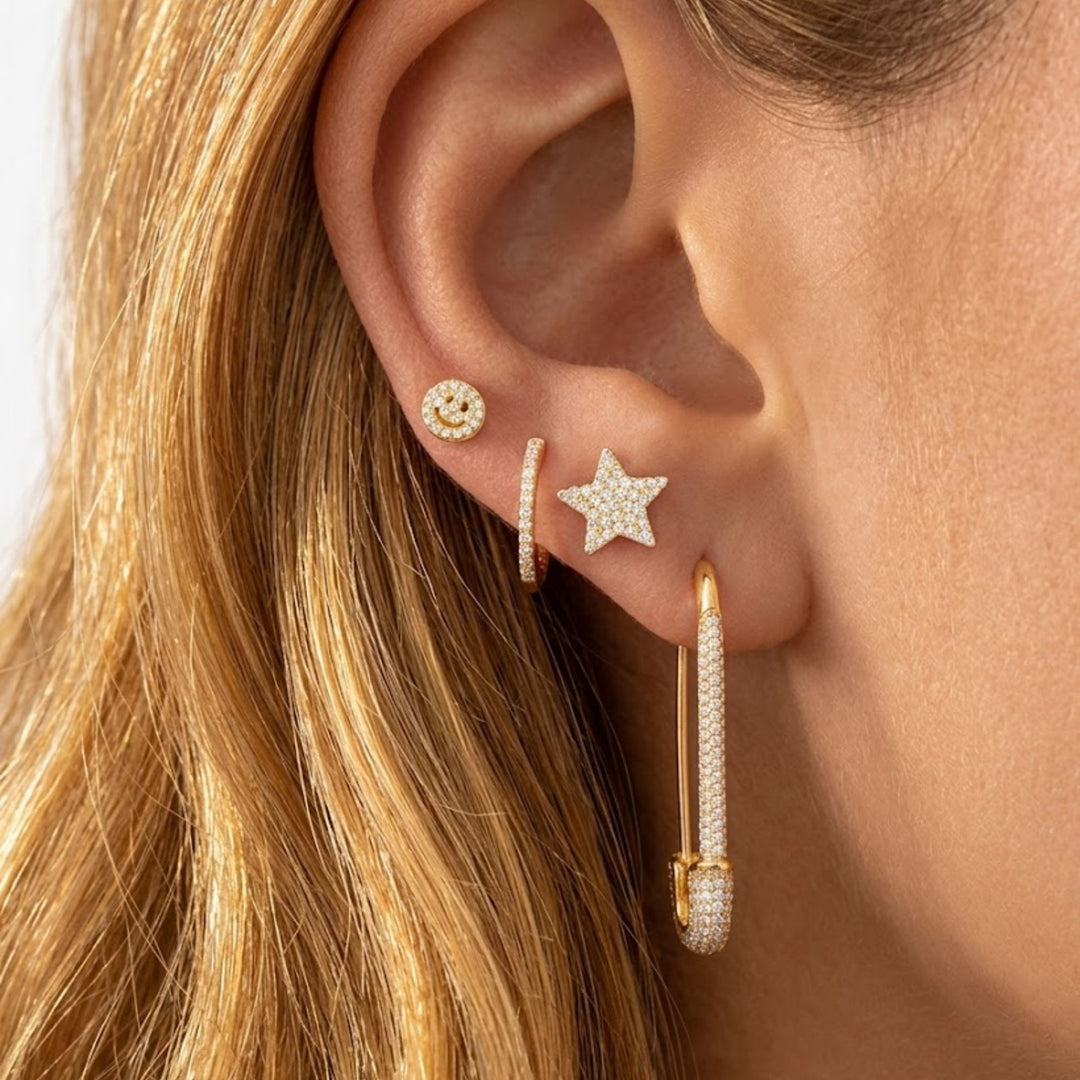 Gold Safety Pin Earrings | Pave Diamond Safety Pin | Pin Earrings | Trendy Gold Earrings | Statement Earrings | Gift For Her | Fine Jewelry