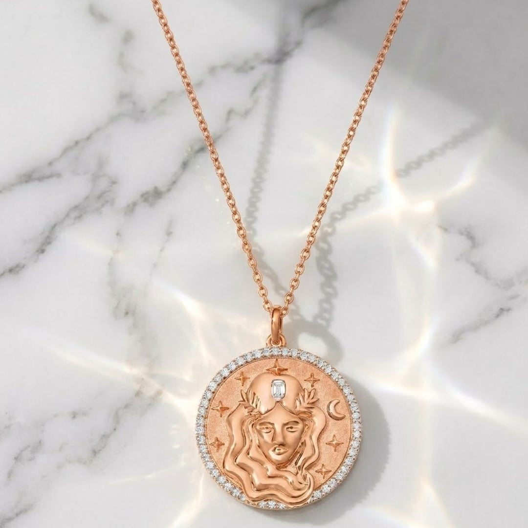 14K Solid Gold Virgo Necklace: Handmade Zodiac Charm