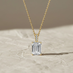 Load image into Gallery viewer, 14k Gold Emerald Cut Lab Grown Diamond Charm Pendant, 1.50 CTW Lab Grown Diamond Solitaire Necklace Prong Setting IGI Certified Diamond